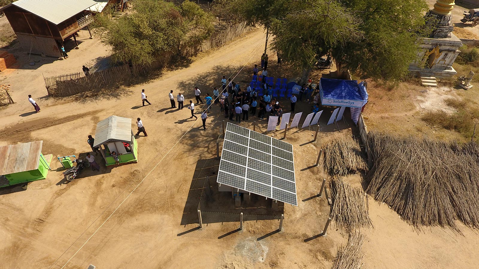 Rural community with renewable mini-grid electricity.